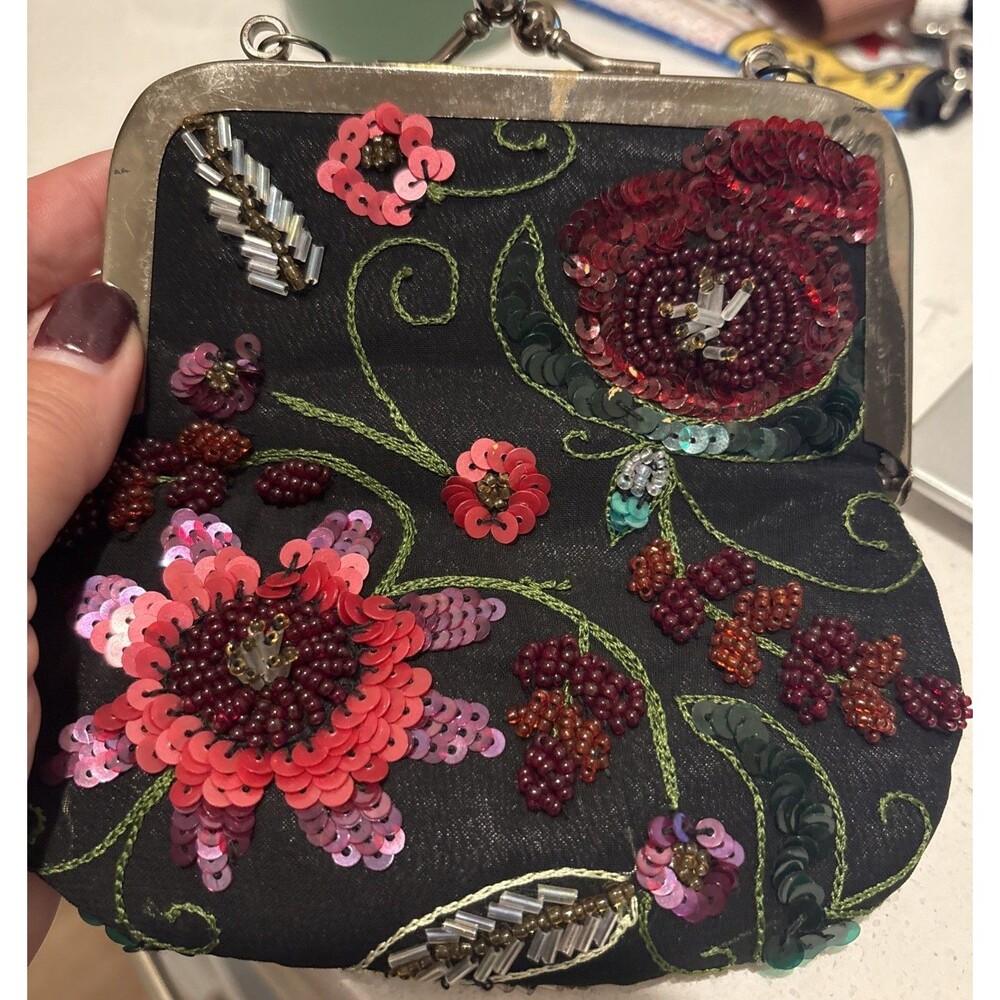 Sudha Vintage Hand Beaded Mini Handbag Purse Red Black